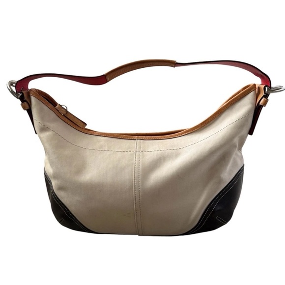 Coach SoHo Hobo Twill Leather 
Cream Brown Zip Top Bag Adjustable Strap - Picture 5 of 10